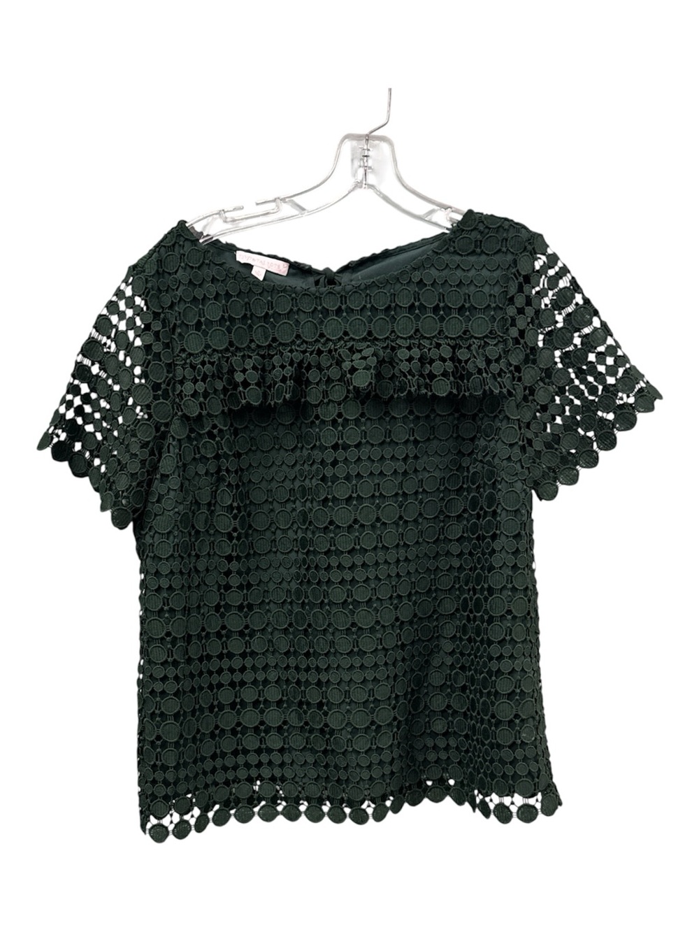 Anthropologie Dark Green Crochet Lace Short Sleeve Blouse